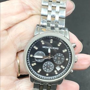 Michael Kors Black Dial Chronograph Watch Diamonds